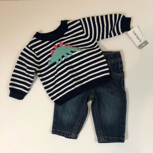 Carter’s Navy Striped Dinosaur Sweater Jean Set New NB
